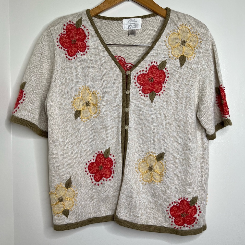VTG Christopher & Banks Hand Embroidered Sweater Women’s Medium Floral